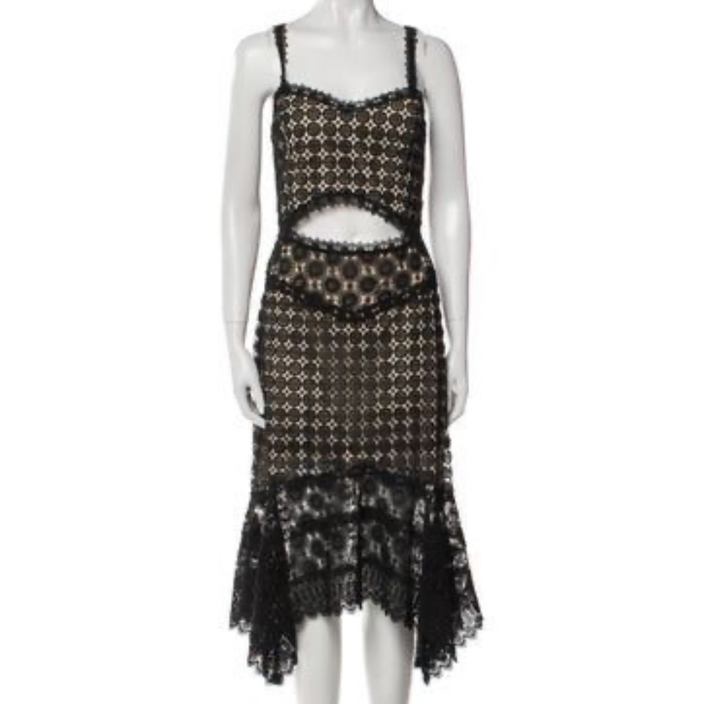 Alice + Olivia Black/Tan Lace Dress in Size 6